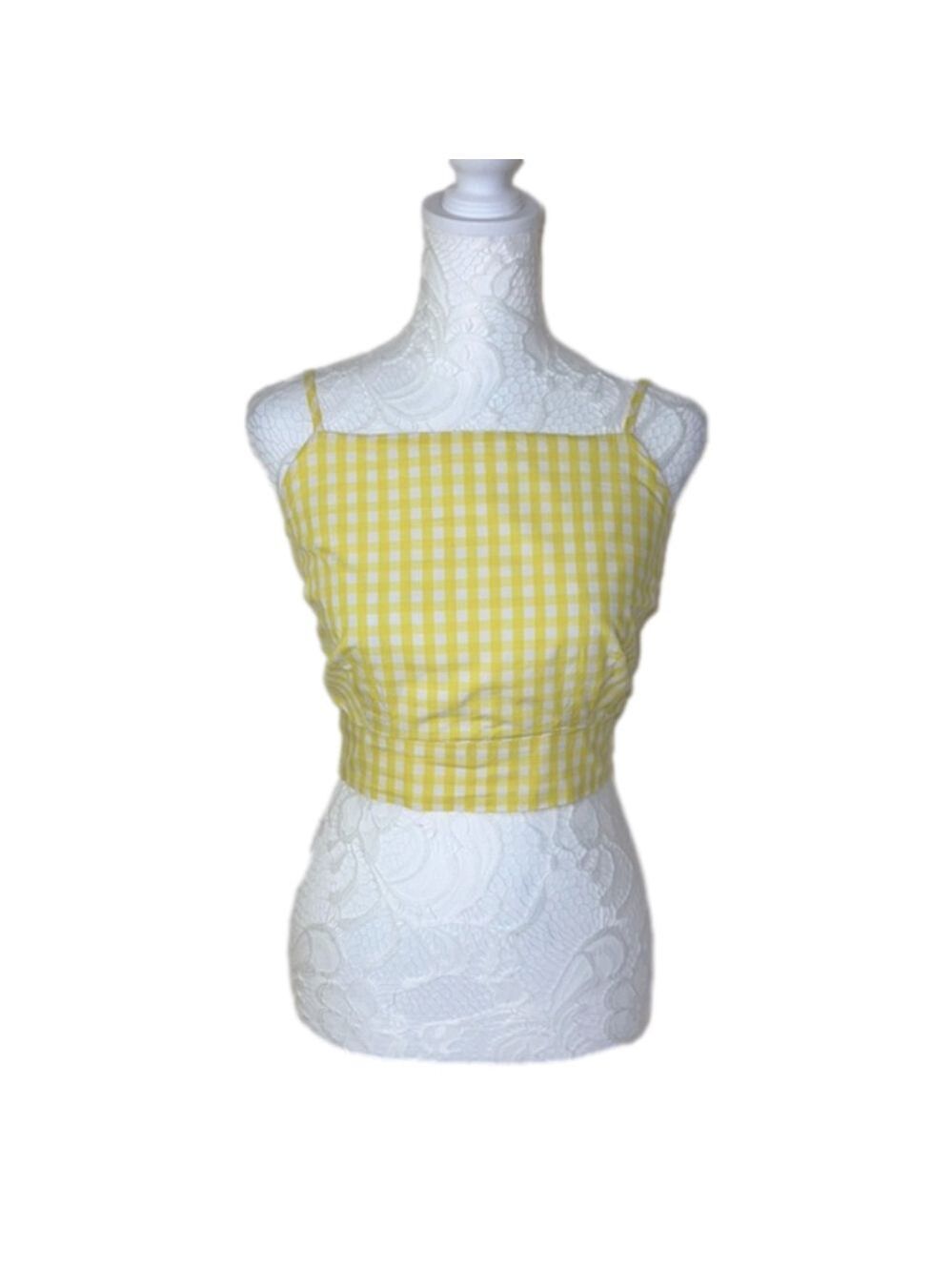 Lottie Moss Pacsun Yellow & White Gingham  Picnic Open Tie Back Crop Top -Sz Lrg